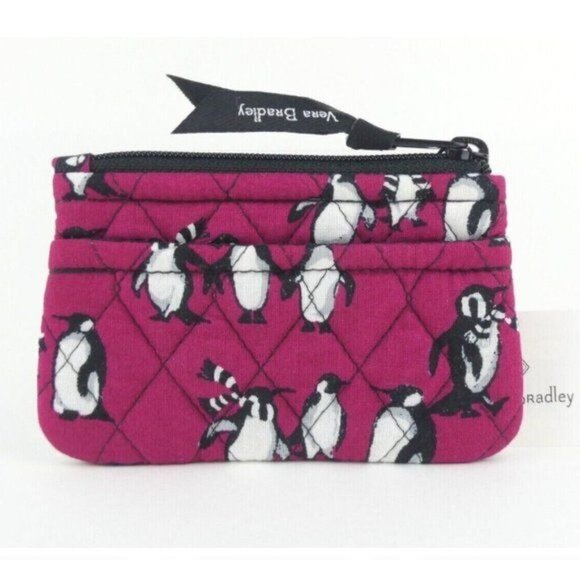 Vera Bradley Zip Playful Penguins Cabernet Coin Purse NWT - Picture 1 of 3